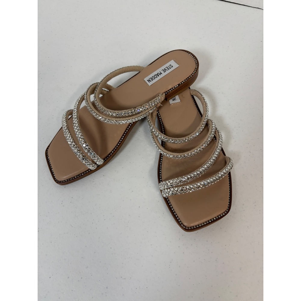Steve Madden Starie Rhinestone Multi Strap Square Toe Slide Sandals 8M